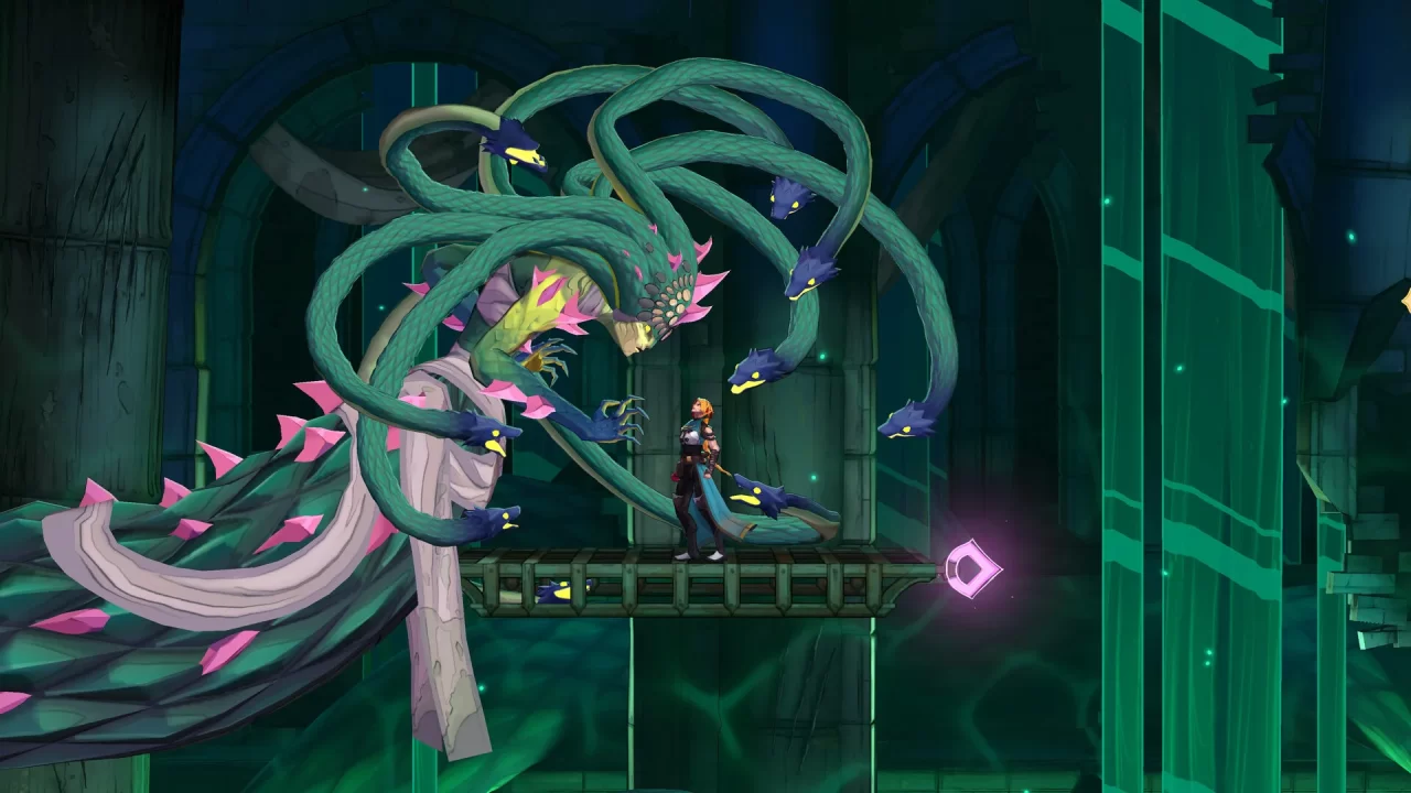 Rose Belmont battles Medusa in Castlevania: Belmont's Curse