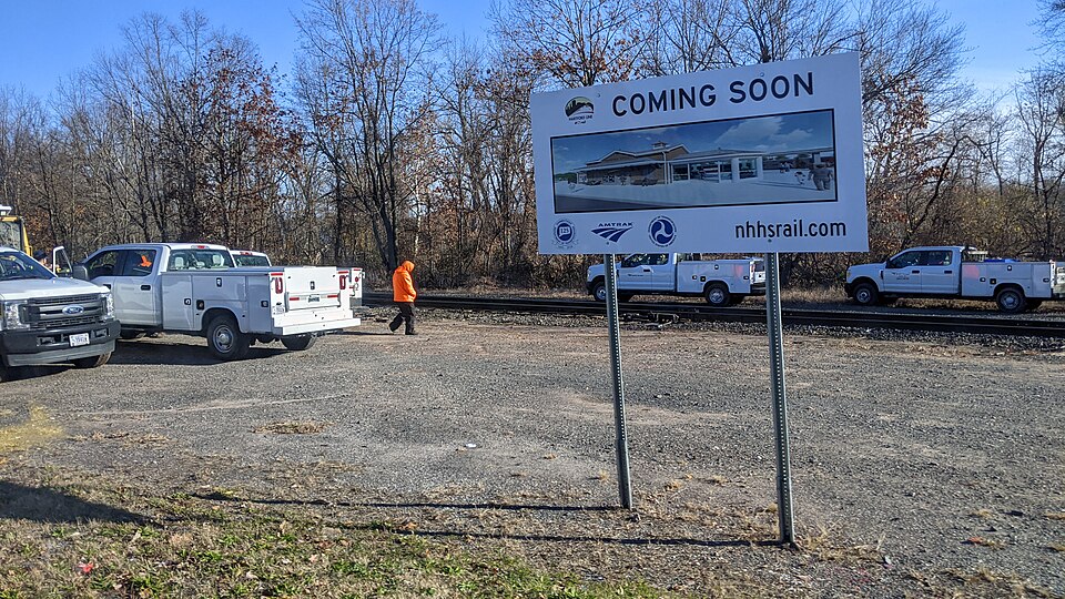 The site on Main Street in Windsor Locks, Connecticut, where the new Hartford Line station was built