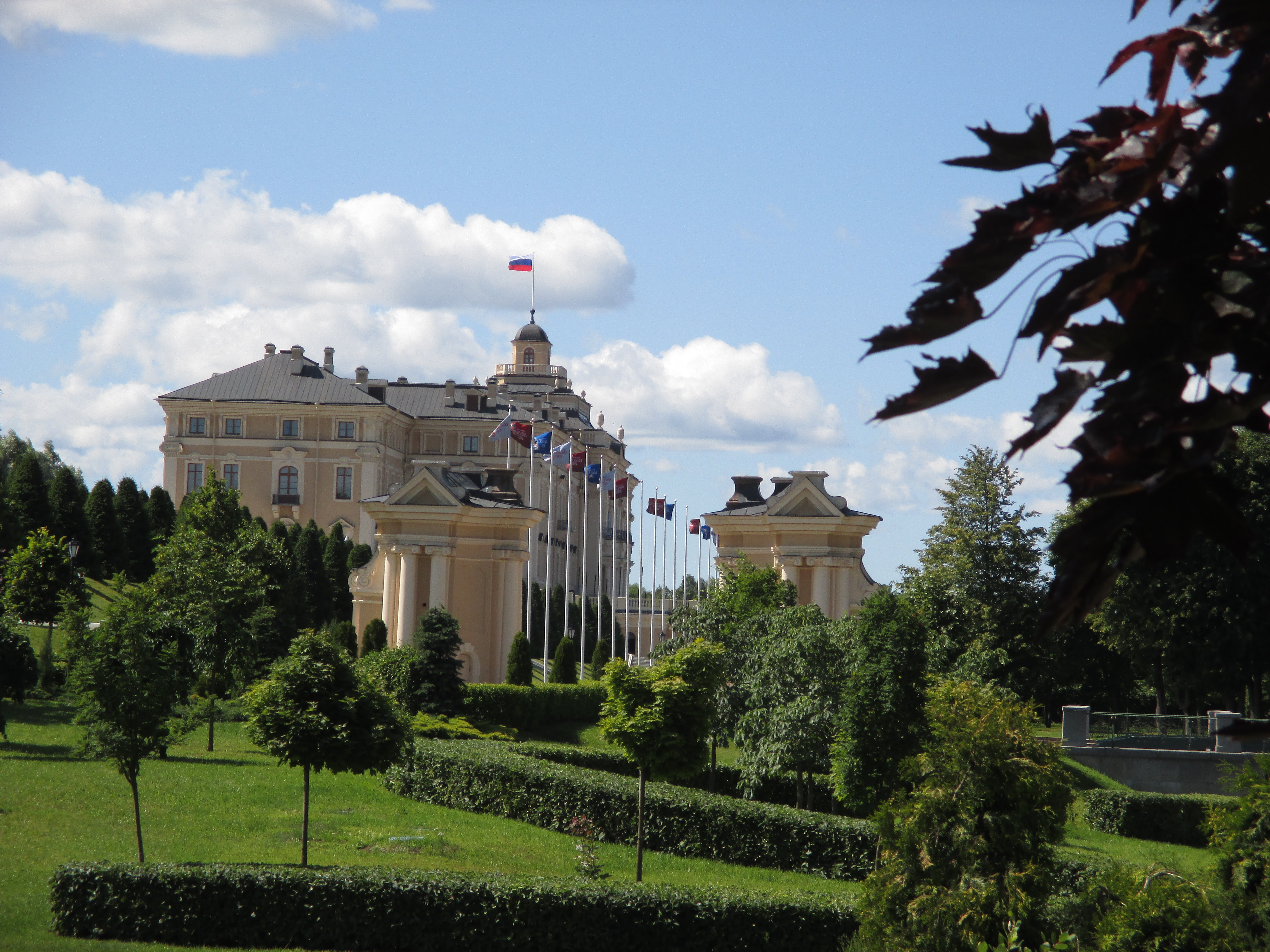 The eastern facade of Constantine Palace in Strelna, St. Petersburg, in daylight
