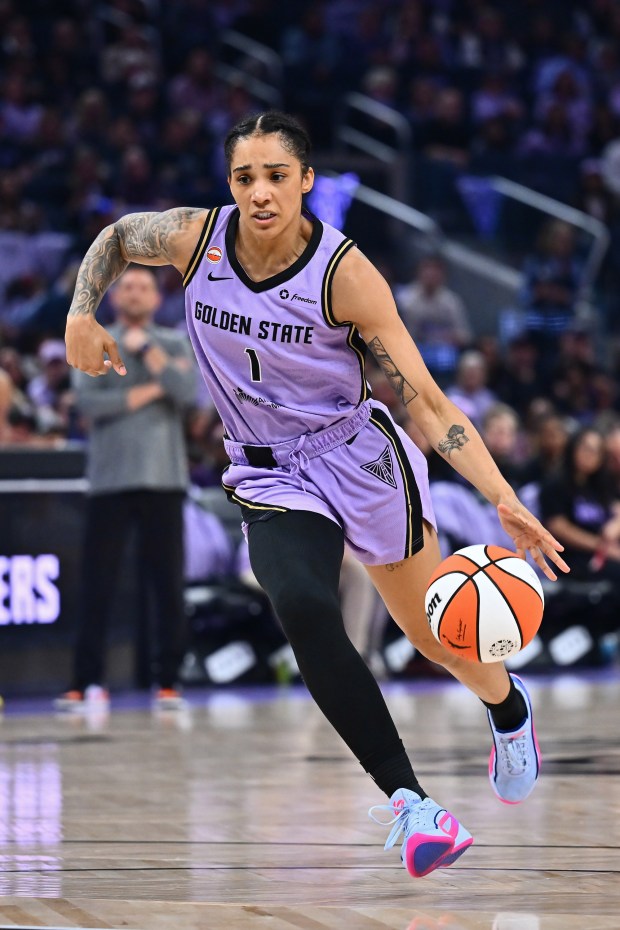 Golden State Valkyries guard pushes the ball in transition during the 2026 playoffs