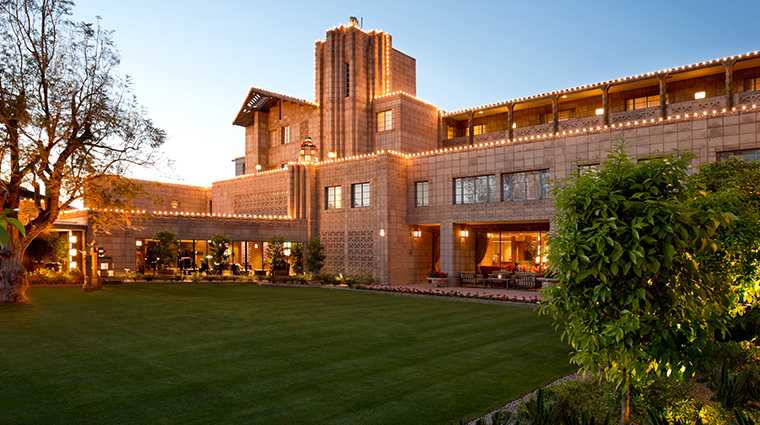 The Arizona Biltmore exterior at night, lit for the evening