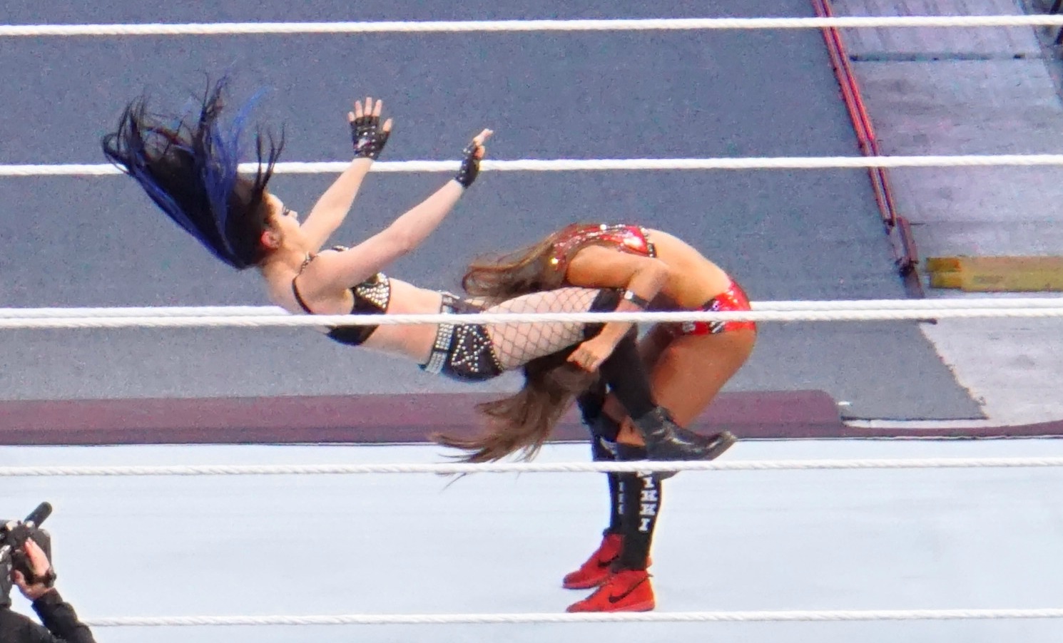Nikki Bella delivering a move during a WWE match (file photo)