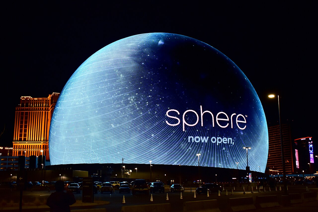 The Sphere lit up at night in Las Vegas