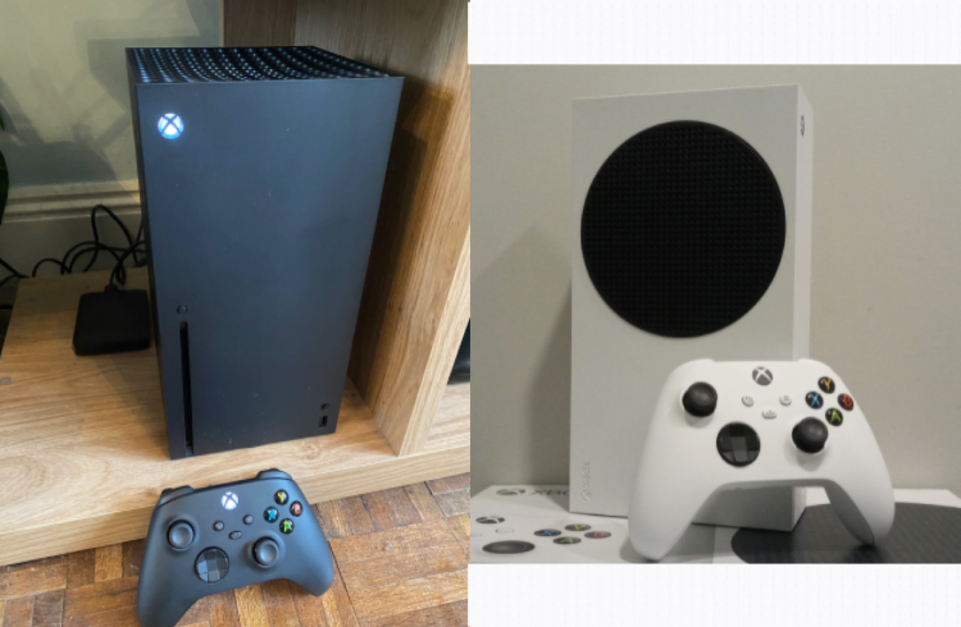 Xbox Series X and Series S consoles with their controllers