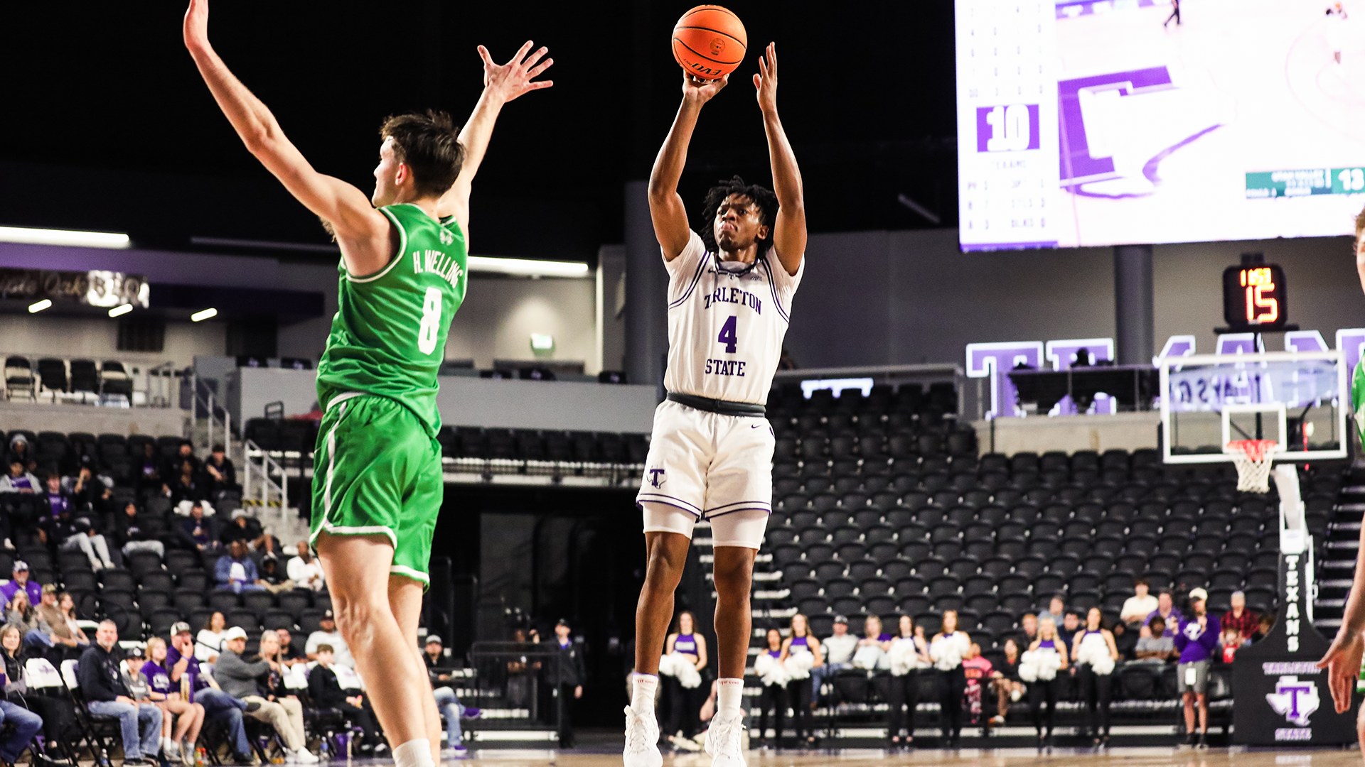 Tarleton State Texans guard Leroy Kelly IV shooting at the EECU Center