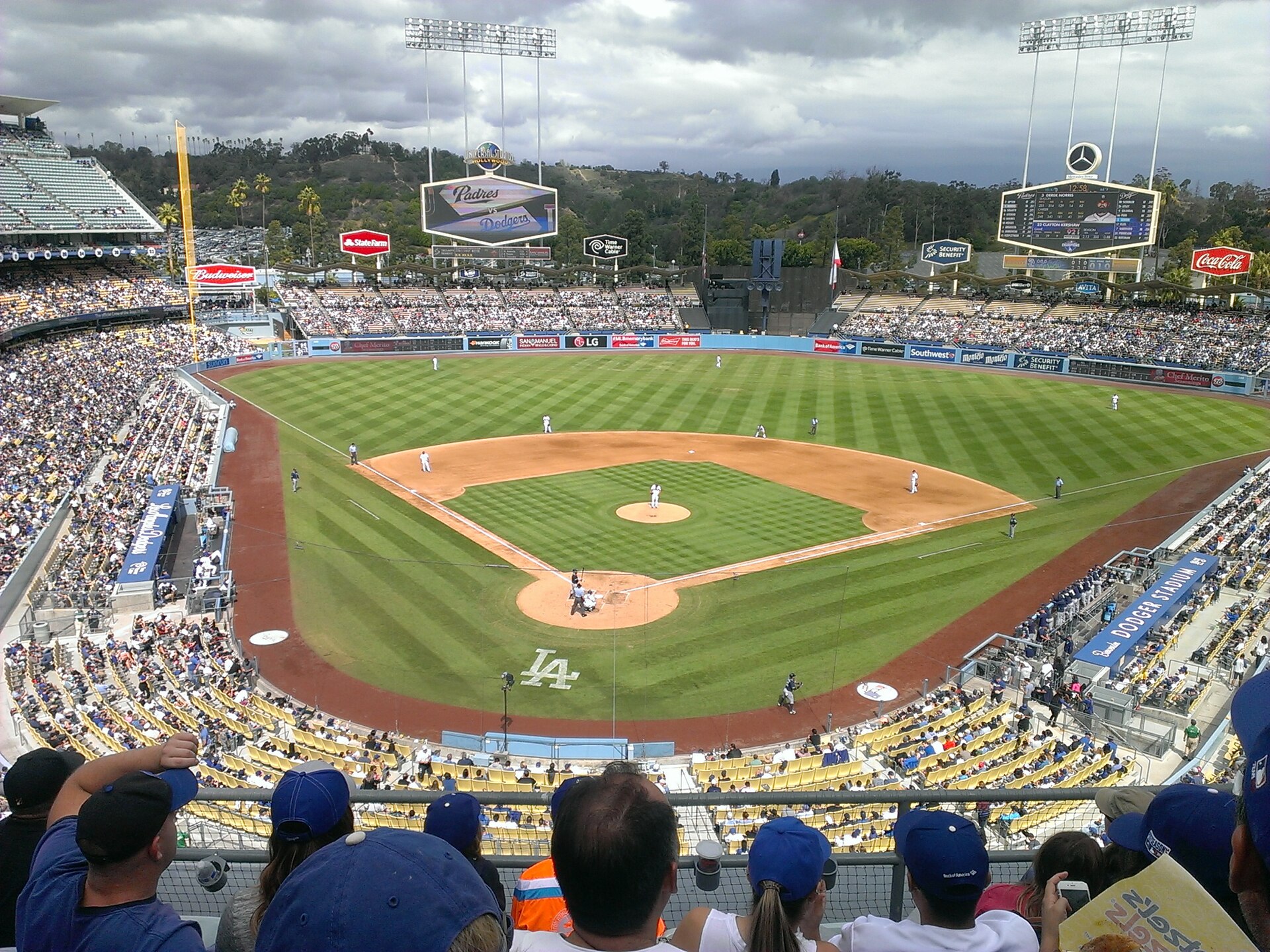 Dodger Stadium packed on a bright October afternoon