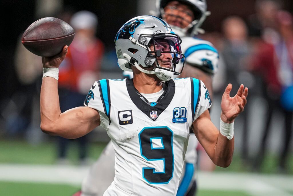 Carolina Panthers quarterback Bryce Young in action